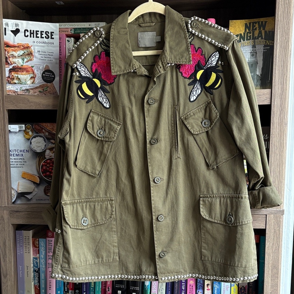 Asos birds & the bees embroidered olive green jacket